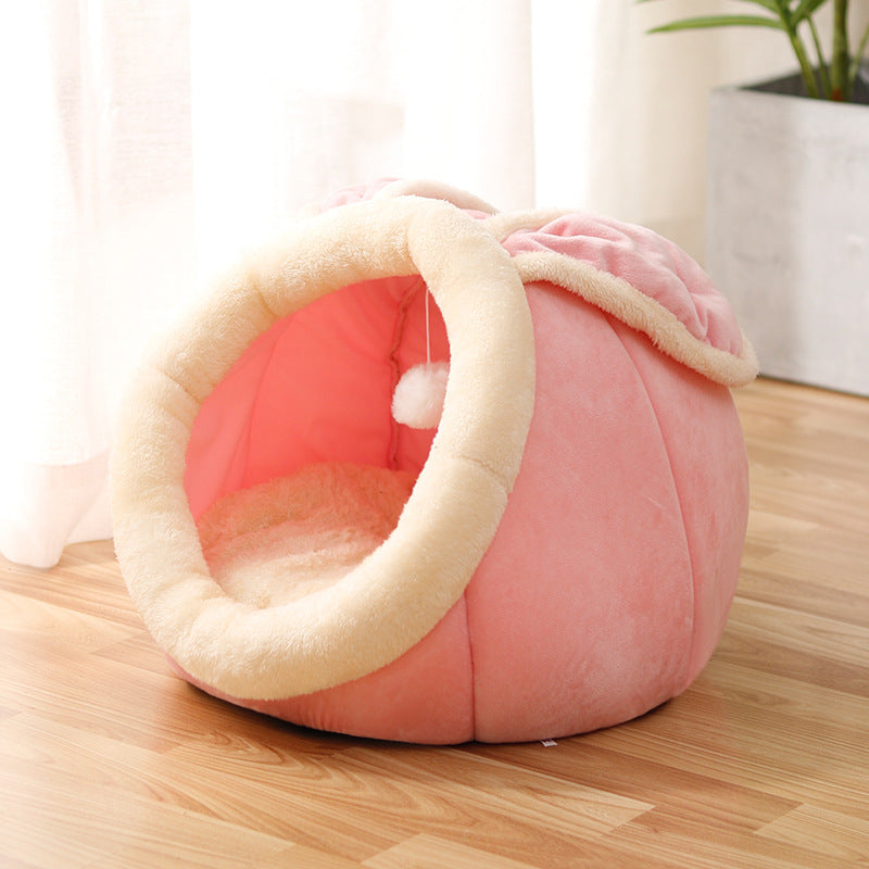 Cozy Cave Plush Pet House – Foldable Winter Sleep Nest
