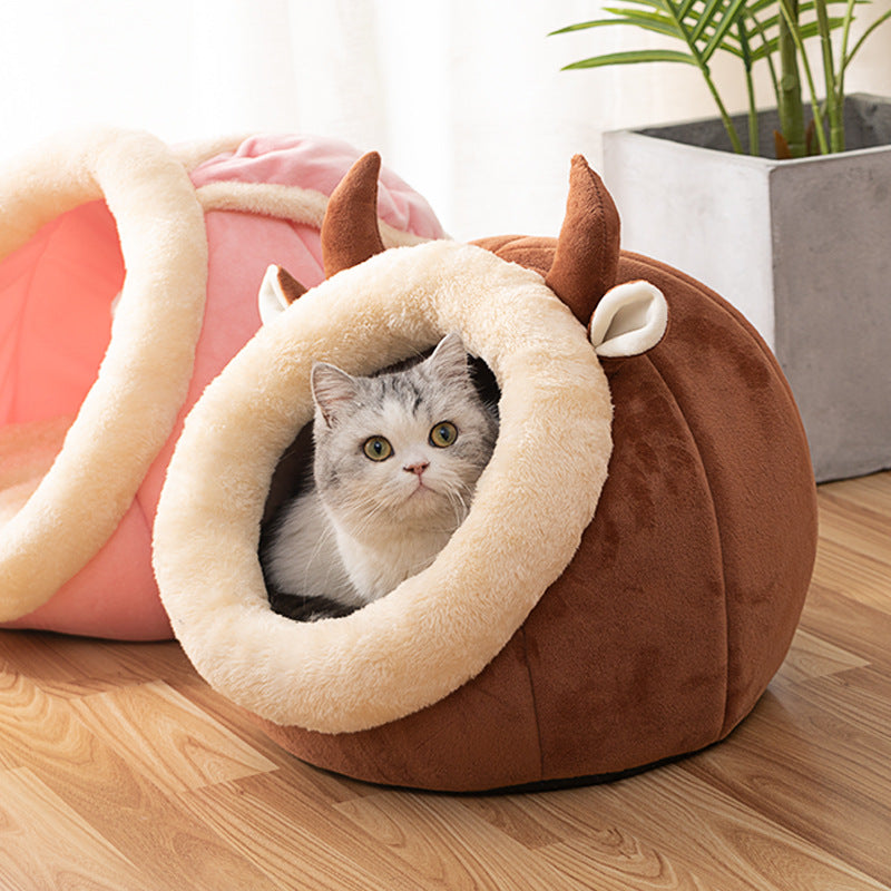 Cozy Cave Plush Pet House – Foldable Winter Sleep Nest
