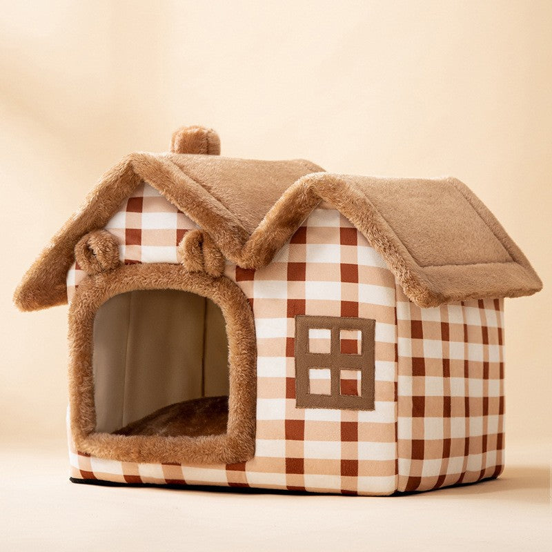 Cozy Cave Plush Pet House – Foldable Winter Sleep Nest