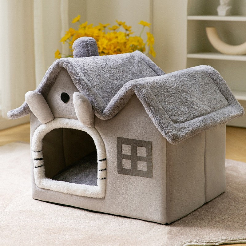 Cozy Cave Plush Pet House – Foldable Winter Sleep Nest