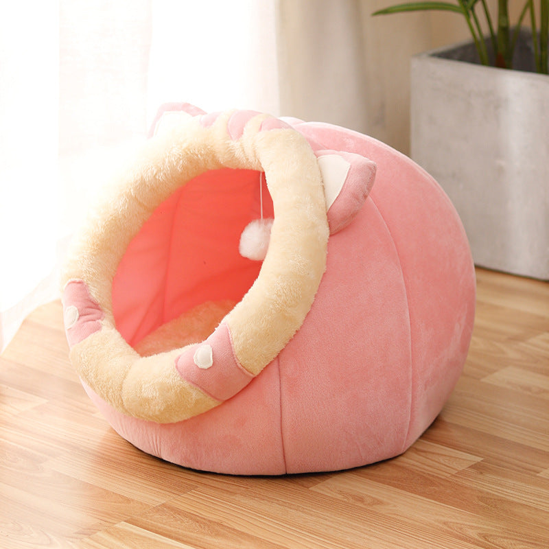 Cozy Cave Plush Pet House – Foldable Winter Sleep Nest