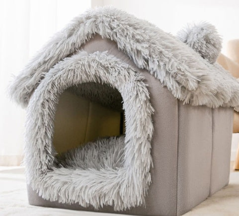 Cozy Cave Plush Pet House – Foldable Winter Sleep Nest