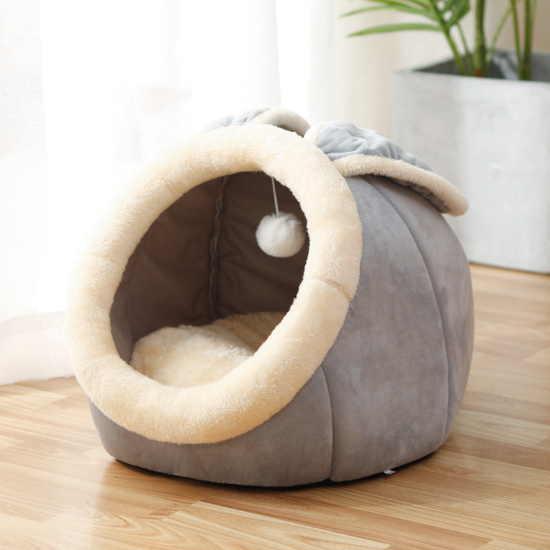 Cozy Cave Plush Pet House – Foldable Winter Sleep Nest