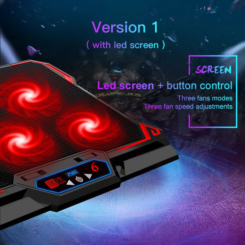 COOLCOLD 17" Gaming Laptop Cooling Pad — 6 Fans, LED Display, Dual USB, Adjustable Stand