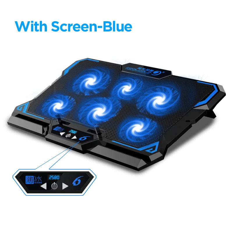 COOLCOLD 17" Gaming Laptop Cooling Pad — 6 Fans, LED Display, Dual USB, Adjustable Stand