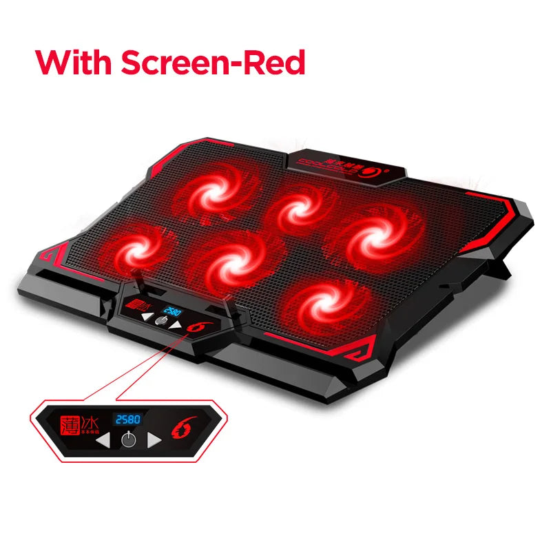 COOLCOLD 17" Gaming Laptop Cooling Pad — 6 Fans, LED Display, Dual USB, Adjustable Stand