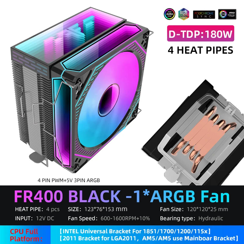 MetalFish FR600 Infinity Mirror ARGB CPU Air Cooler | 6 Heat Pipes | 153mm Tower | 120mm PWM Fan