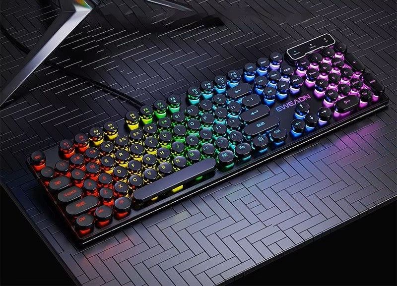 EWEADN GX330 Retro Typewriter Keyboard | 104-Key RGB Backlit Wired Keyboard with Round Punk Keycaps for PC & Laptop