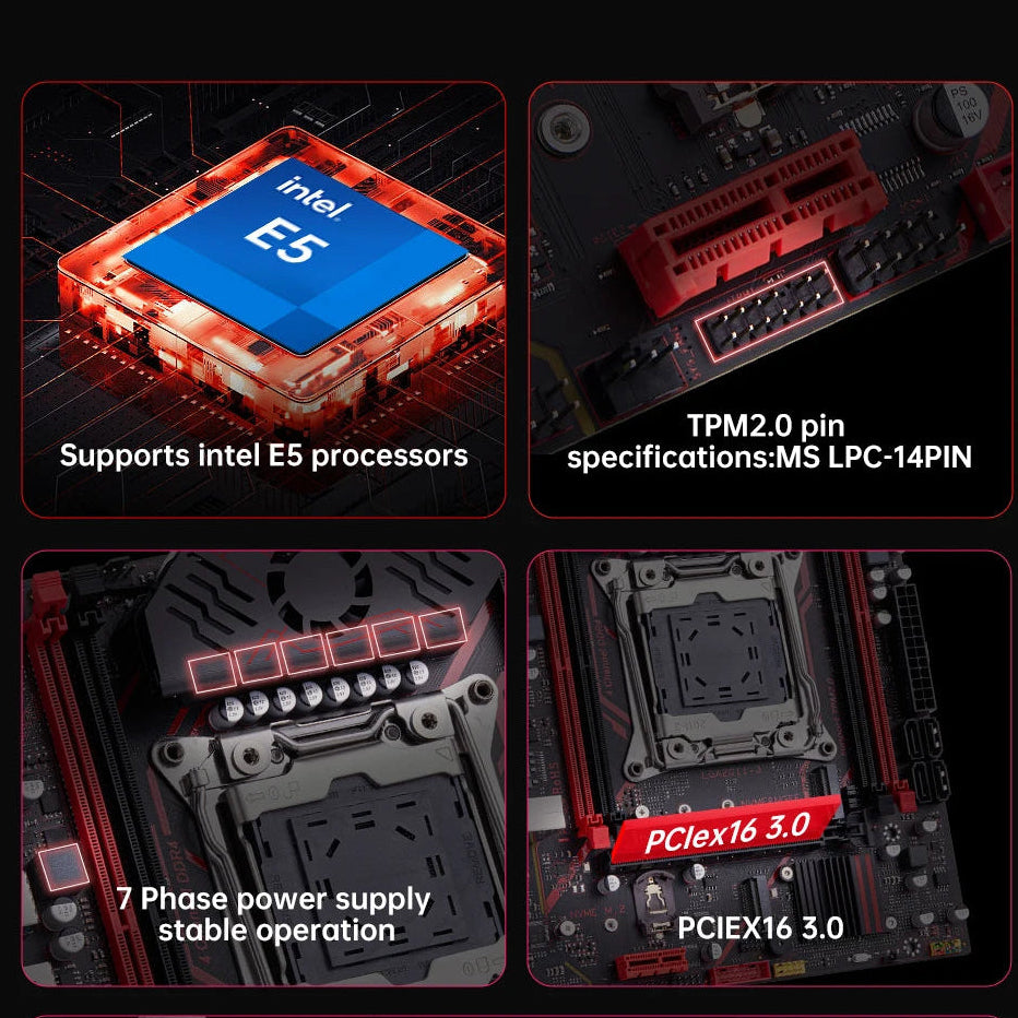 X99 Motherboard | LGA 2011-3 C612 Chipset | DDR4 | NVMe & NGFF M.2 | TPM 2.0 | 4-Channel Memory | USB3.0 & SATA3.0