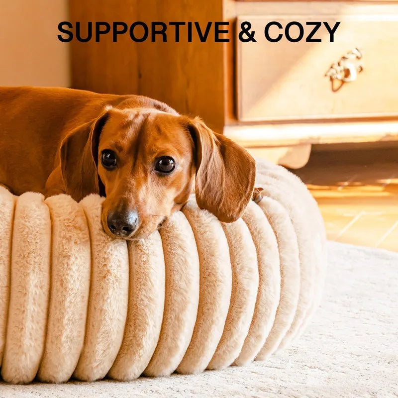 Plush Round Pet Bed – Soft Fluffy Cat & Dog Nest | Warm Long-Hair Cushion for All Seasons | Cozy Rabbit & Kitten Sleeping Pad