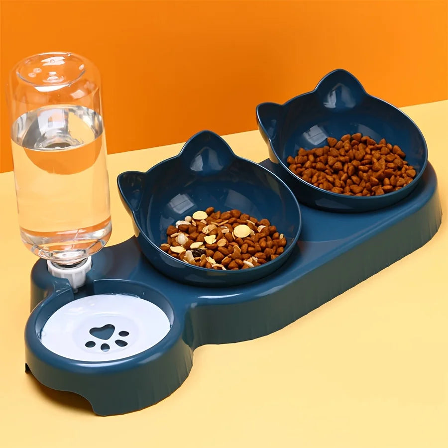 3-in-1 Cat Feeding Station with Water Dispenser & Tilted Food Bowls – Ergonomic, Spill-Proof Pet Bowl Set for Cats and Small Dogs