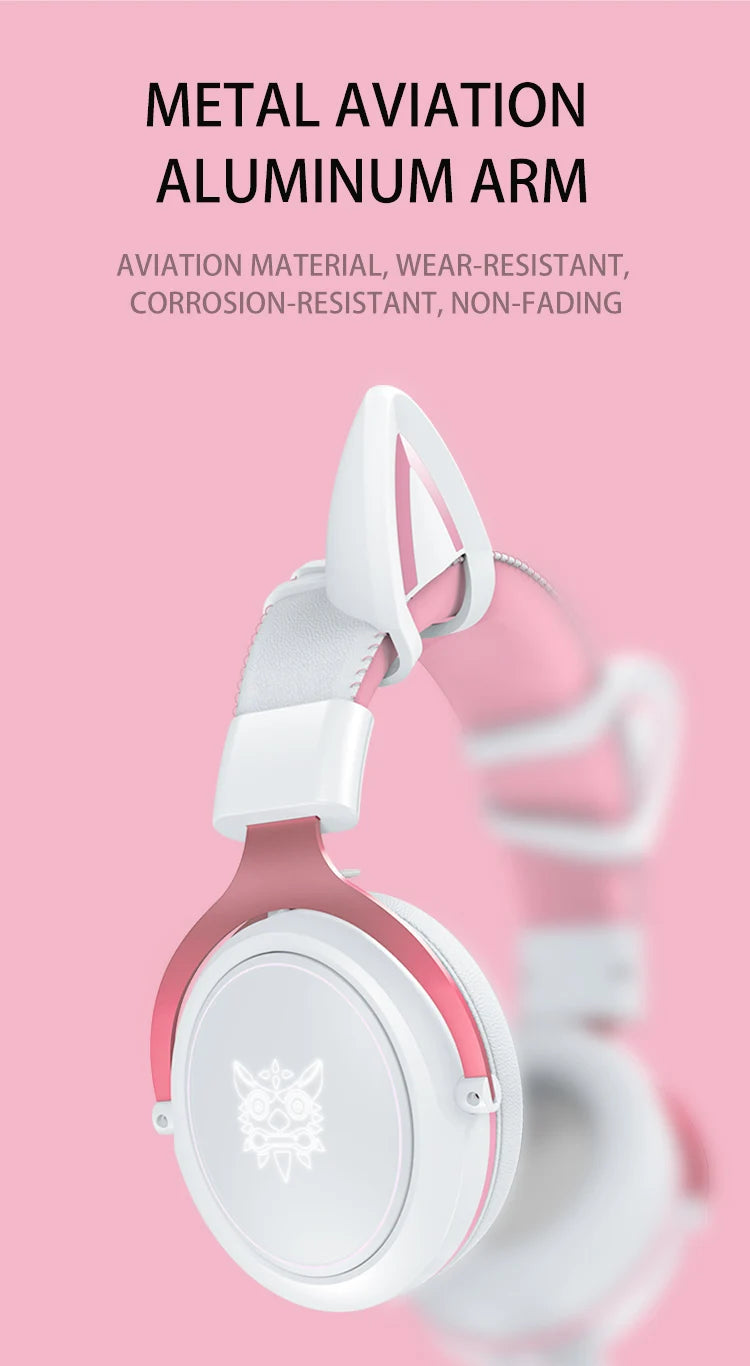 Onikuma RGB Cat Ear Gaming Headset – Pink Noise Cancelling Headphones with Mic & LED Lights