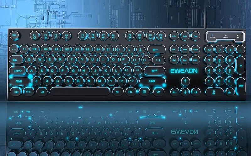 EWEADN GX330 Retro Typewriter Keyboard | 104-Key RGB Backlit Wired Keyboard with Round Punk Keycaps for PC & Laptop