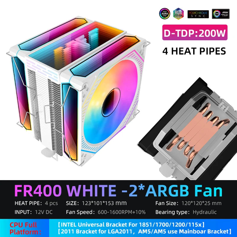 MetalFish FR600 Infinity Mirror ARGB CPU Air Cooler | 6 Heat Pipes | 153mm Tower | 120mm PWM Fan