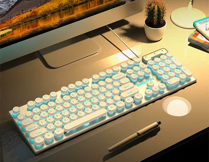 EWEADN GX330 Retro Typewriter Keyboard | 104-Key RGB Backlit Wired Keyboard with Round Punk Keycaps for PC & Laptop