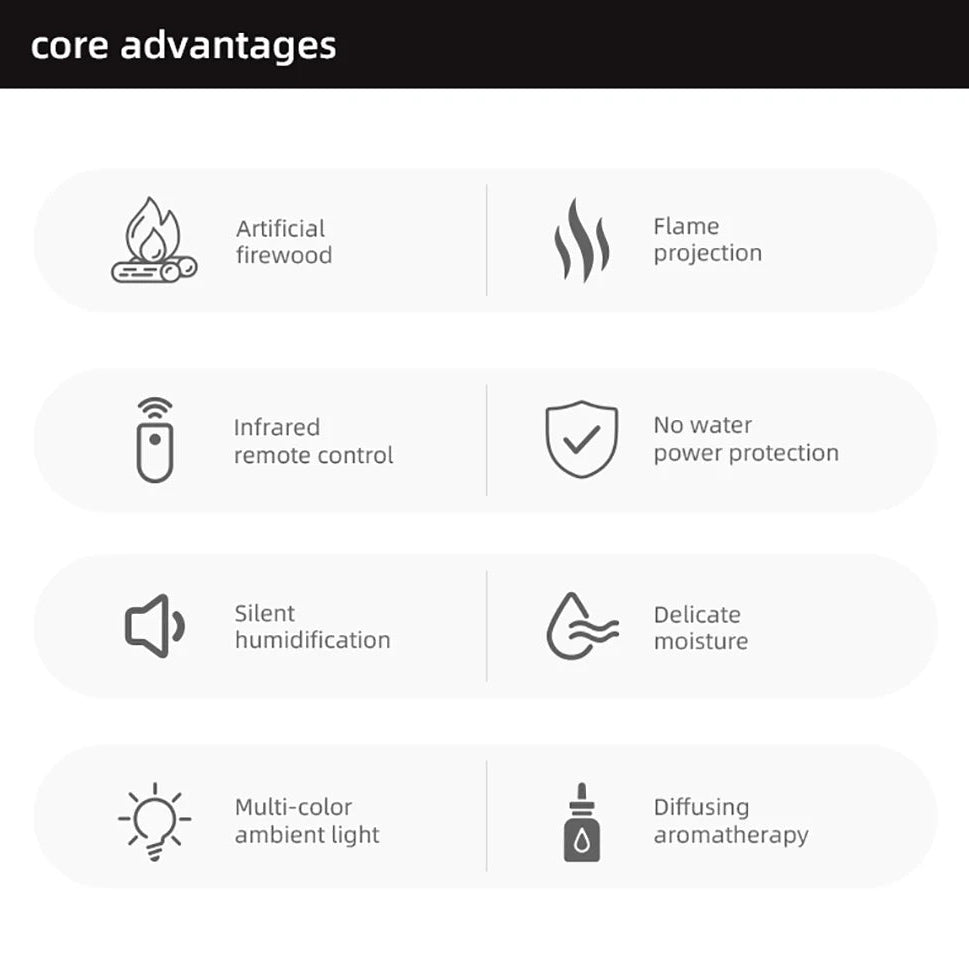 Ambient Flame Humidifier with Aroma Diffusion & LED Lighting