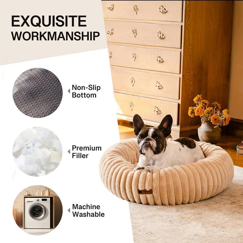 Plush Round Pet Bed – Soft Fluffy Cat & Dog Nest | Warm Long-Hair Cushion for All Seasons | Cozy Rabbit & Kitten Sleeping Pad