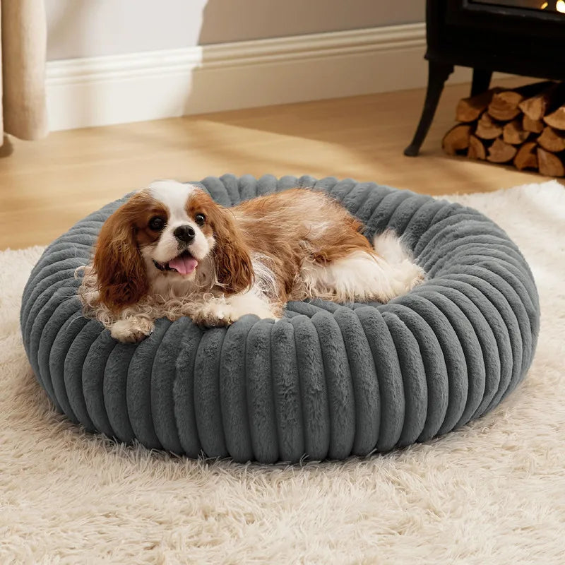 Plush Round Pet Bed – Soft Fluffy Cat & Dog Nest | Warm Long-Hair Cushion for All Seasons | Cozy Rabbit & Kitten Sleeping Pad