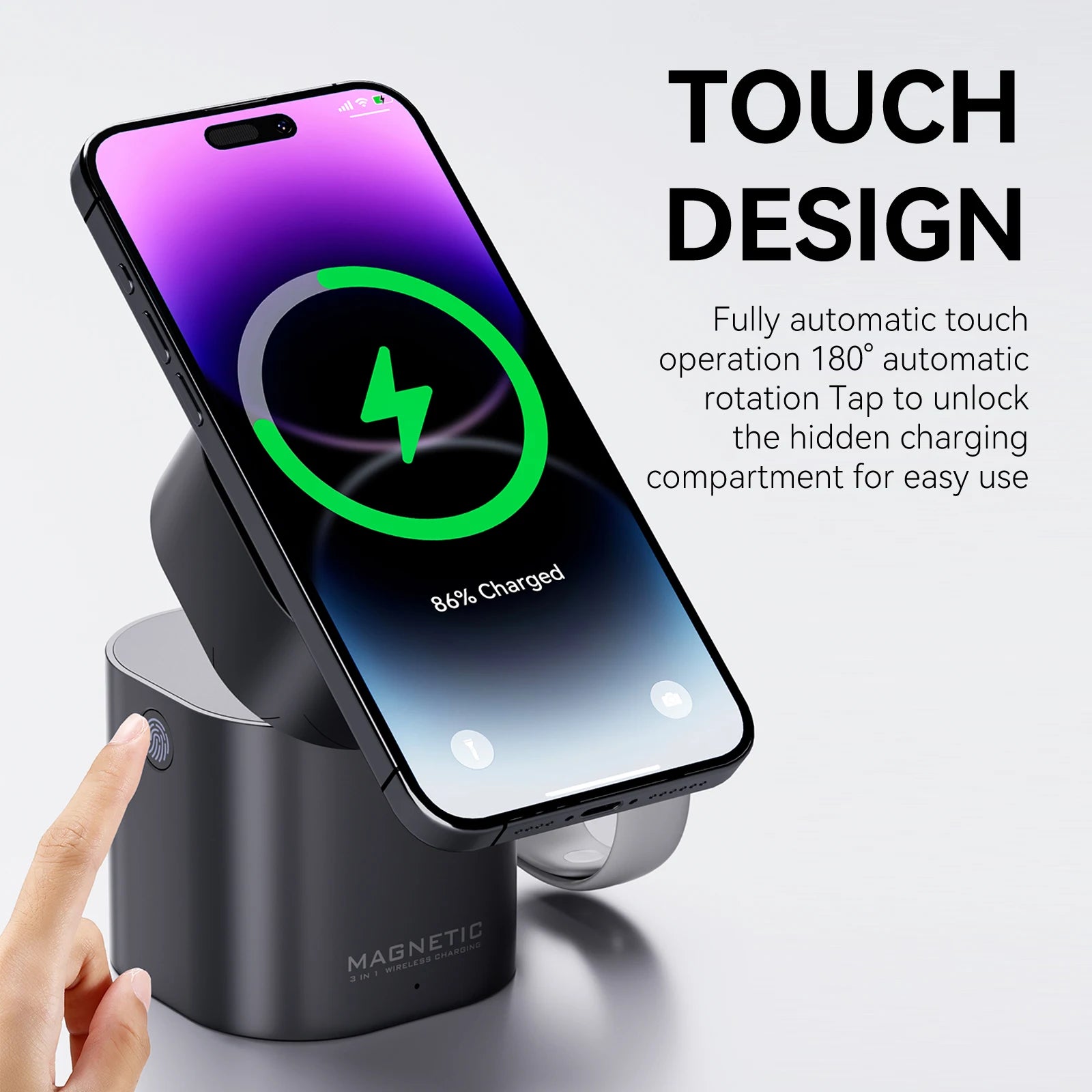 3-in-1 Magnetic Wireless Charger Stand | 15W Fast Charging Dock for iPhone 12–16, Apple Watch, and AirPods | Foldable Desk Charging Station