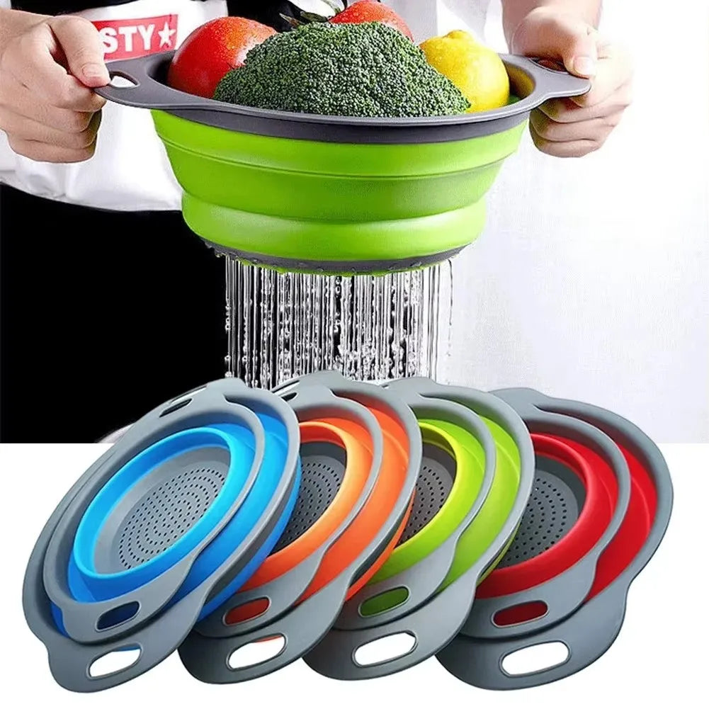 Silicone Folding Drain Basket - Collapsible Strainer & Kitchen Storage Tool