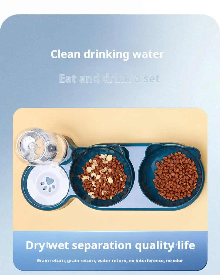 3-in-1 Cat Feeding Station with Water Dispenser & Tilted Food Bowls – Ergonomic, Spill-Proof Pet Bowl Set for Cats and Small Dogs