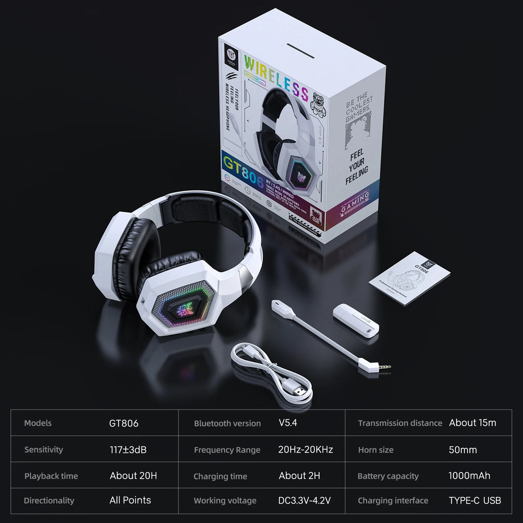 ONIKUMA GT806 Tri-Mode Wireless Gaming Headset with Detachable Mic | 2.4GHz, Bluetooth 5.3 & Wired Modes | RGB Lights, Noise-Cancelling, Deep Bass