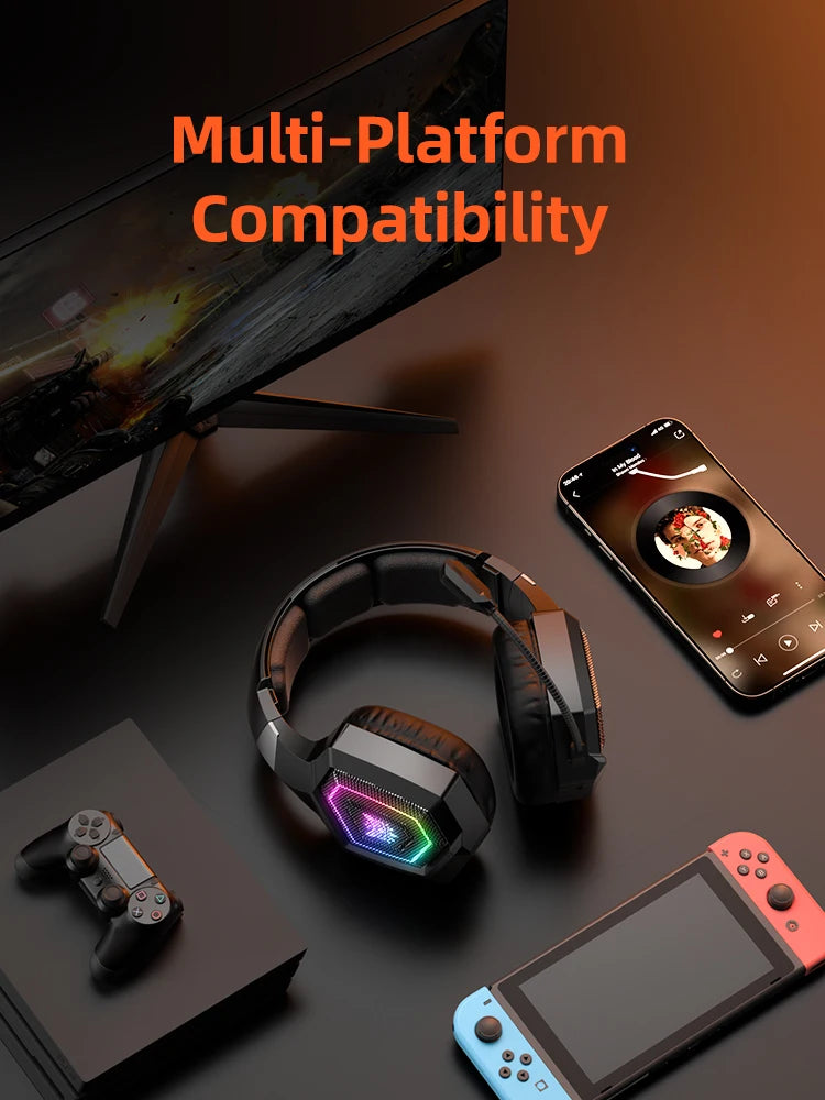 ONIKUMA GT806 Tri-Mode Wireless Gaming Headset with Detachable Mic | 2.4GHz, Bluetooth 5.3 & Wired Modes | RGB Lights, Noise-Cancelling, Deep Bass