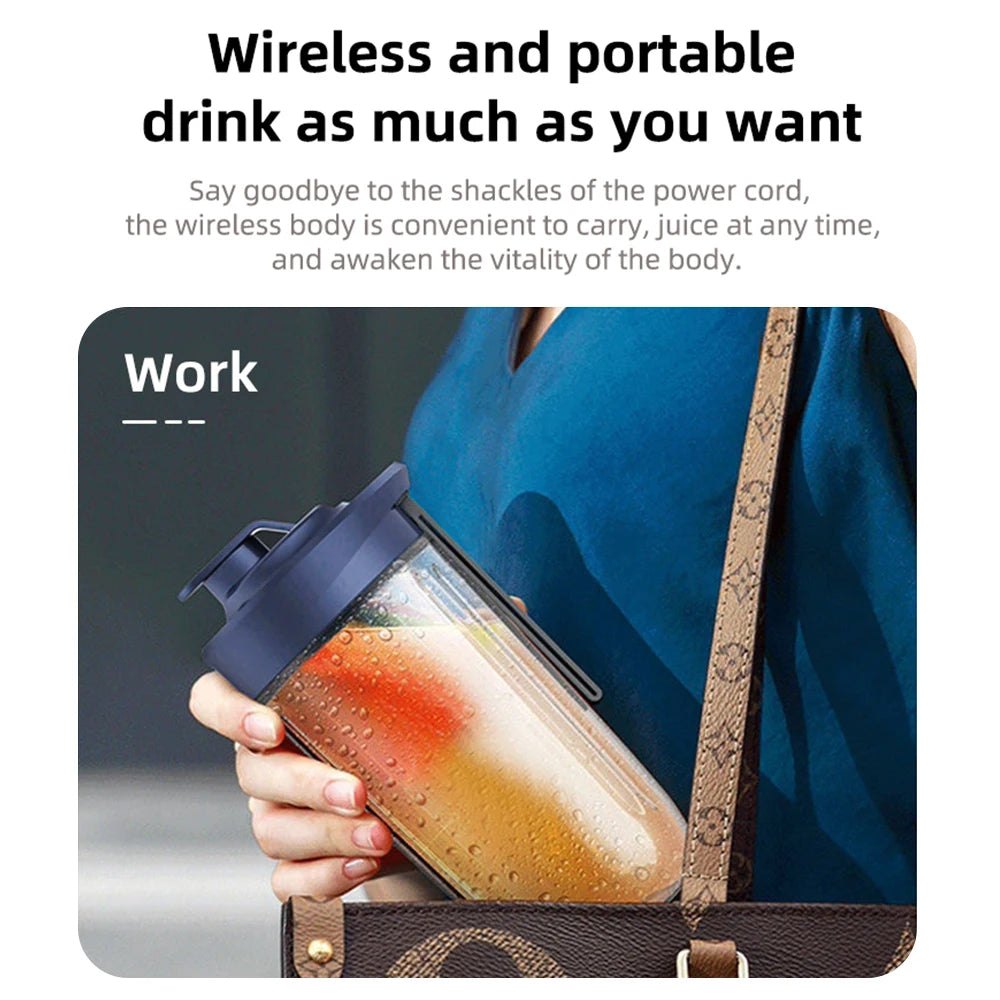 6 Blades Portable Electric Juicer Cup - USB Rechargeable Smoothie Maker Mini Blender for Travel & Fresh Juices