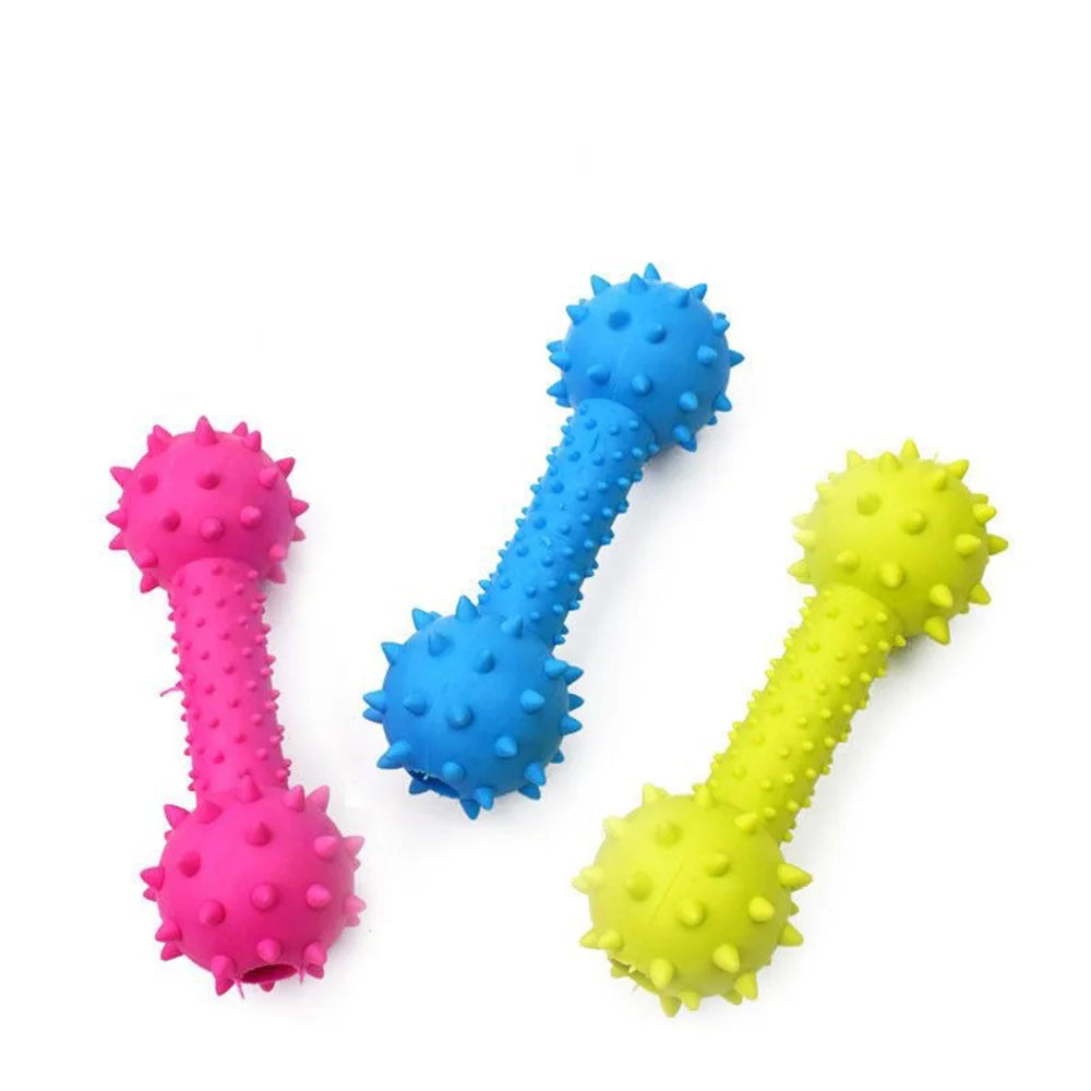 Puppy Squeaky Barbell Chew Toy | Teeth Cleaning Stick & Interactive Training Molar Toy for Small Dogs – Durable Pet Chewing Supplies