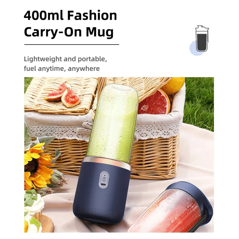 6 Blades Portable Electric Juicer Cup - USB Rechargeable Smoothie Maker Mini Blender for Travel & Fresh Juices
