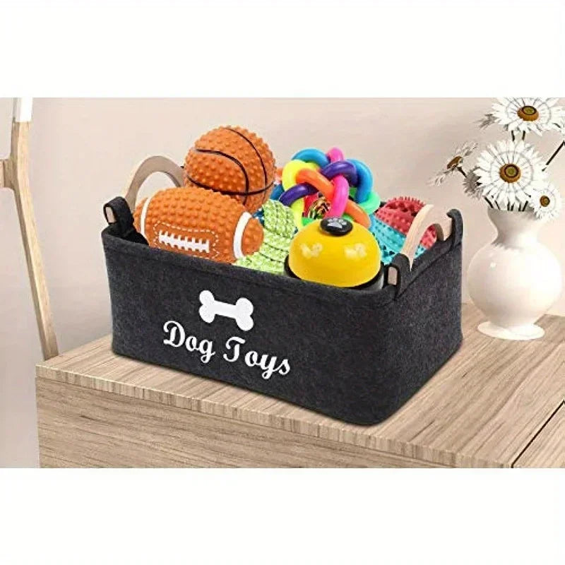 Felt Pet Toy Storage Basket – Durable Organizer Box for Dog & Cat Toys | Stylish Home Storage for Pet Accessories