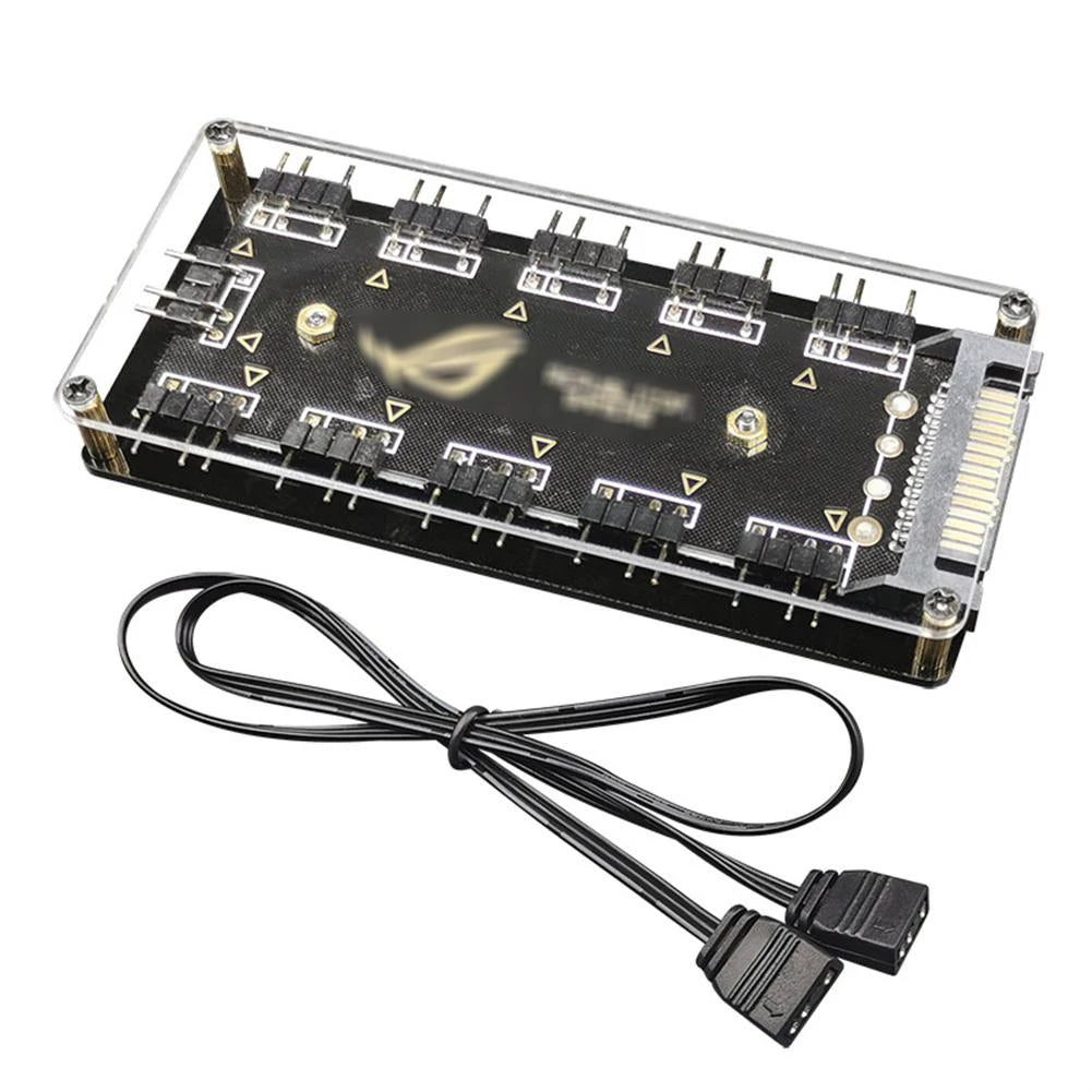 5V ARGB Splitter Hub — 1-to-10 Port 3-Pin Addressable RGB Controller w/ SATA Power