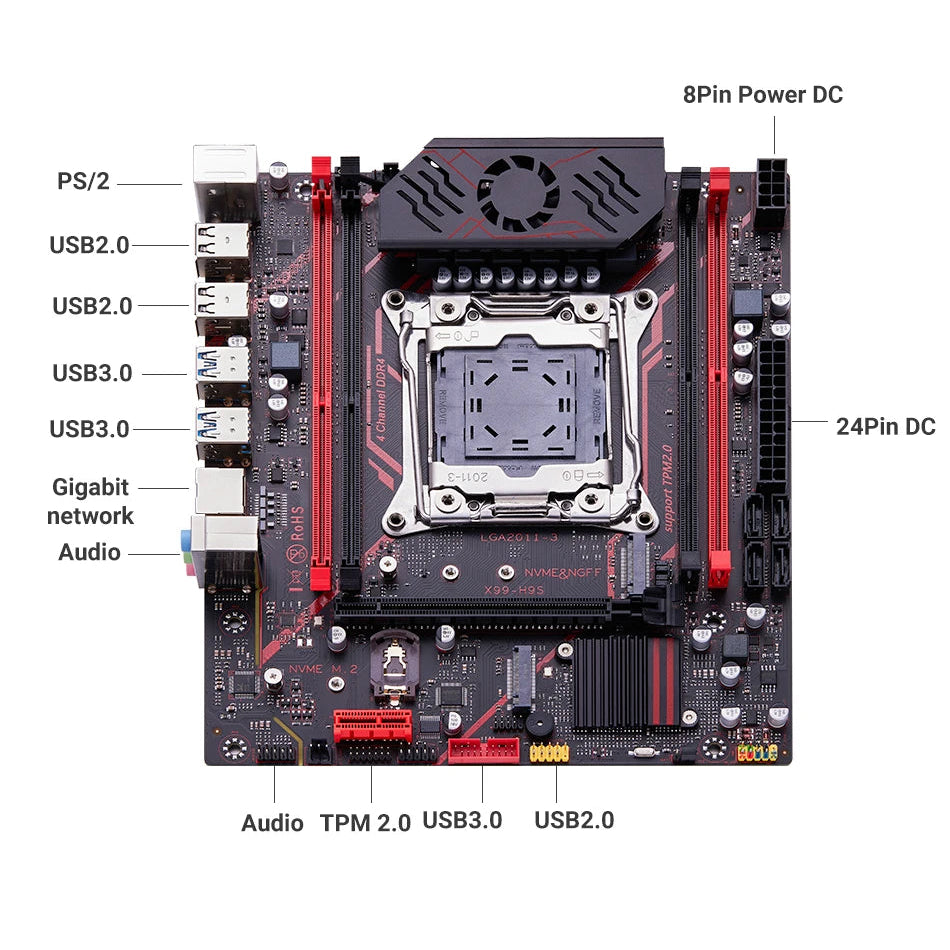 X99 Motherboard | LGA 2011-3 C612 Chipset | DDR4 | NVMe & NGFF M.2 | TPM 2.0 | 4-Channel Memory | USB3.0 & SATA3.0