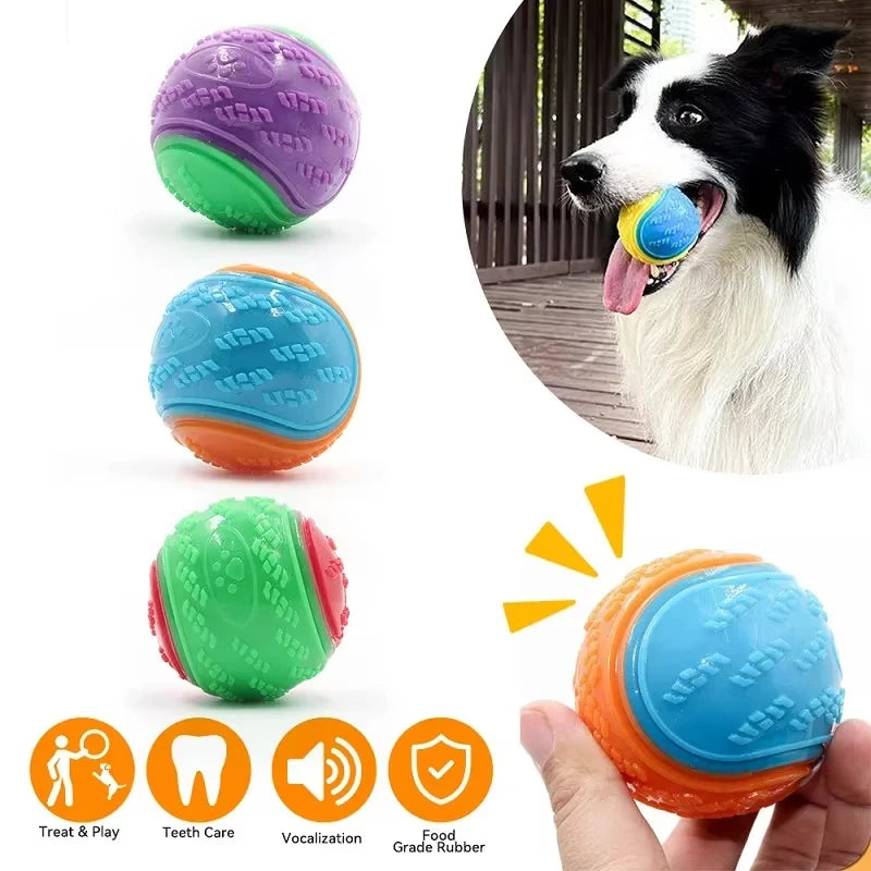 Durable Interactive Dog Chew Ball - Teeth Cleaning, Squeaky Toy and Bite-Resistant Fun Balls of Pets