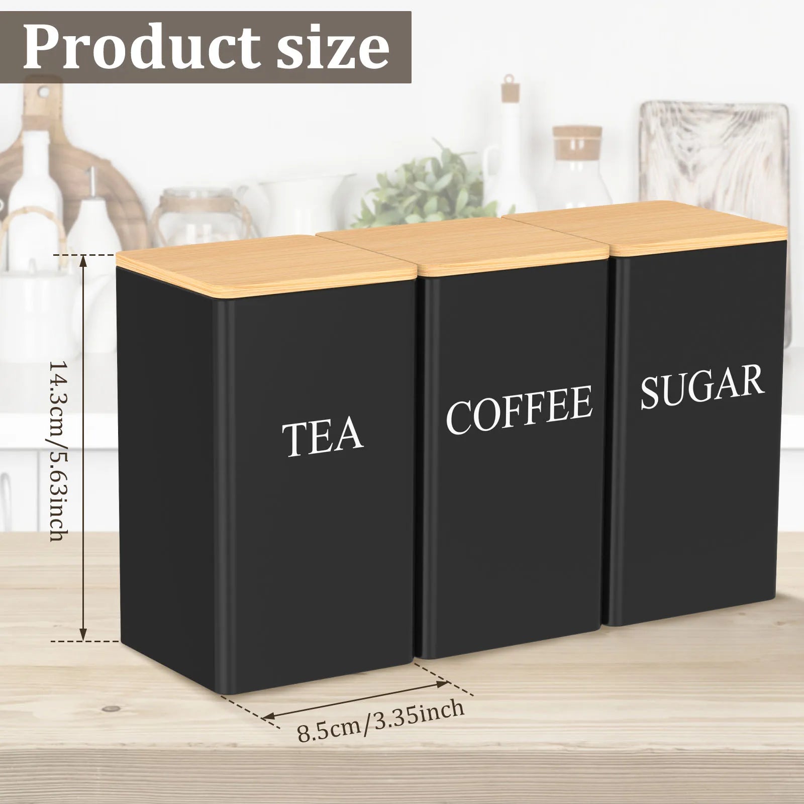 Airtight Coffee, Tea & Sugar Jar - Luxury Metal Canister with Bamboo Lid for Freshness