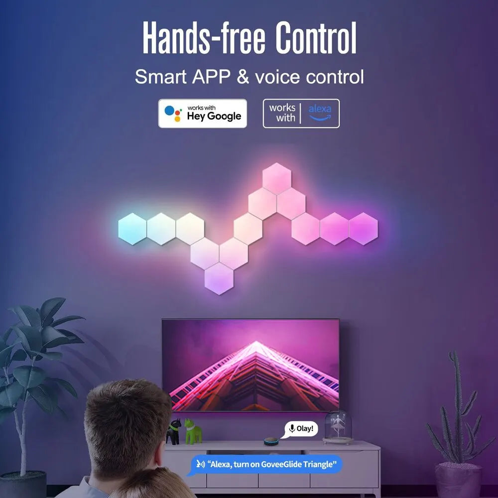 RGB Hexagon Wall Light Panels | Smart Color-Changing Modular Lamp with APP & Music Sync for Gaming Room, Bedroom, and Decor