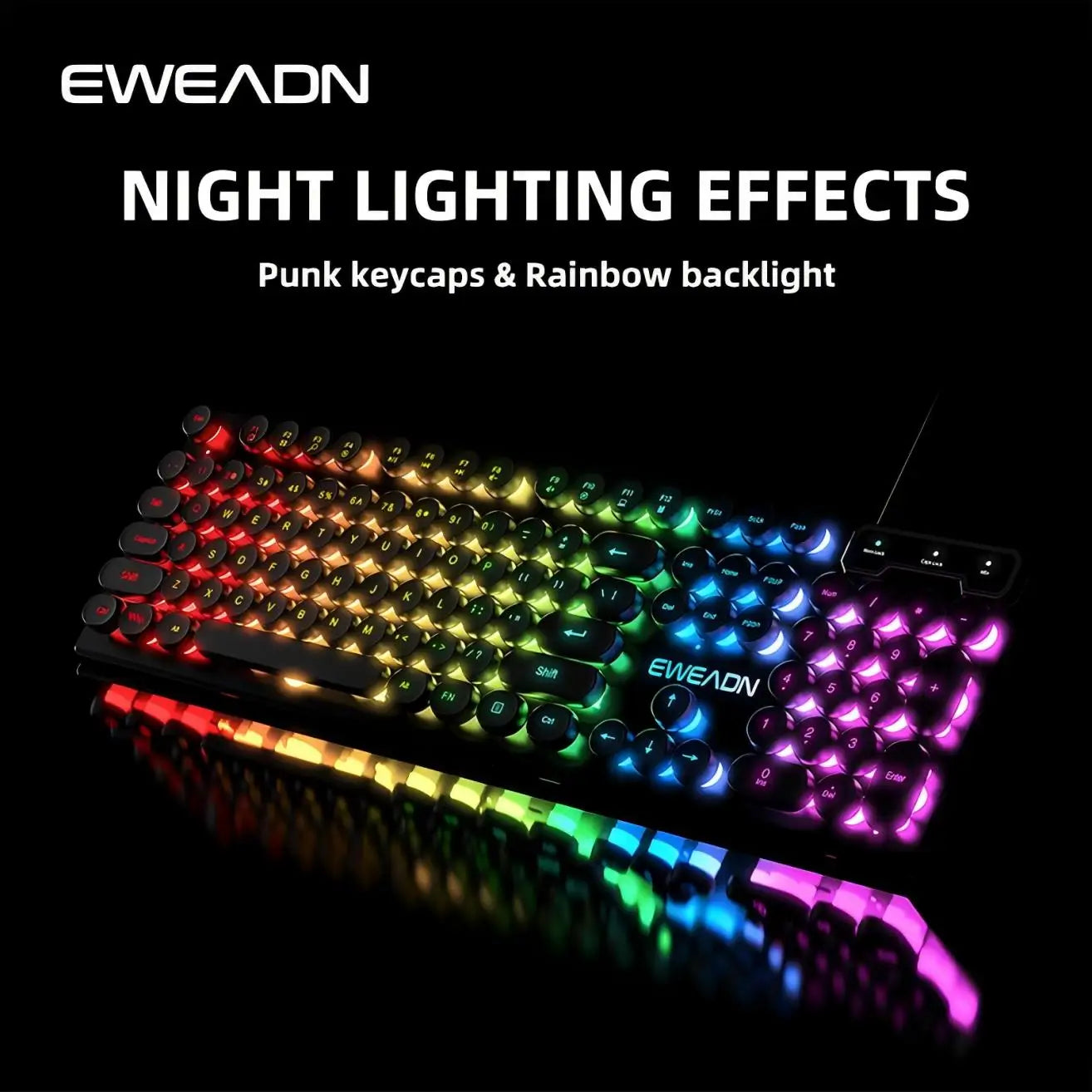 EWEADN GX330 Retro Typewriter Keyboard | 104-Key RGB Backlit Wired Keyboard with Round Punk Keycaps for PC & Laptop