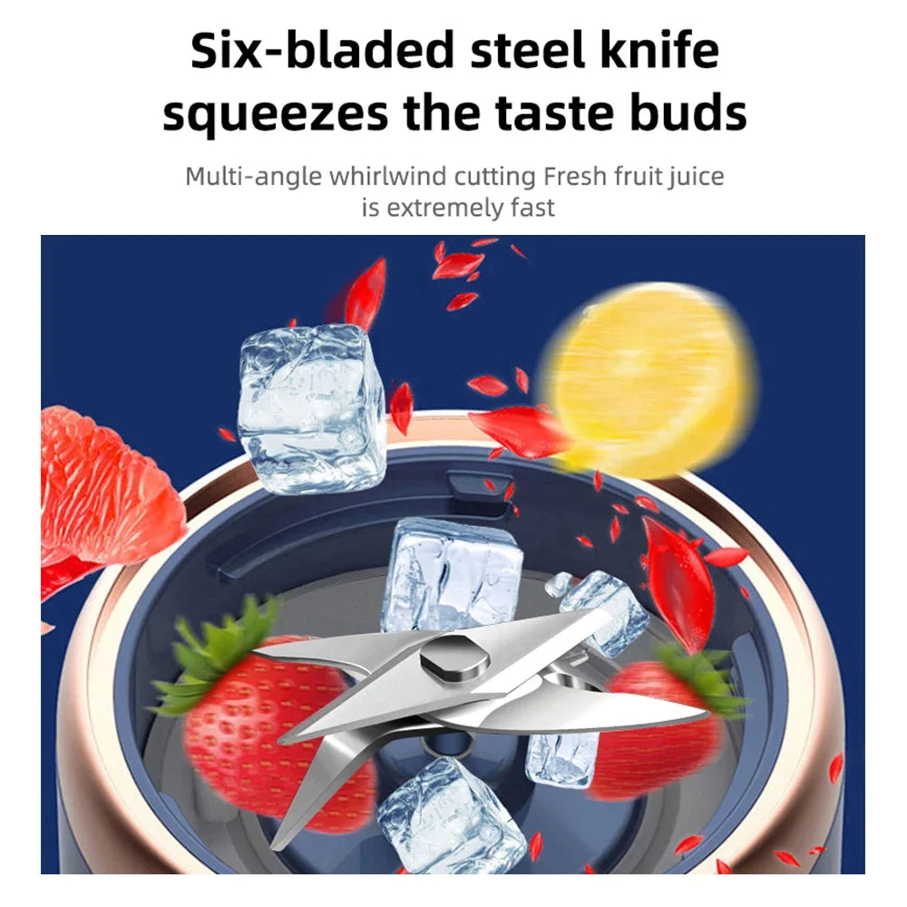 6 Blades Portable Electric Juicer Cup - USB Rechargeable Smoothie Maker Mini Blender for Travel & Fresh Juices