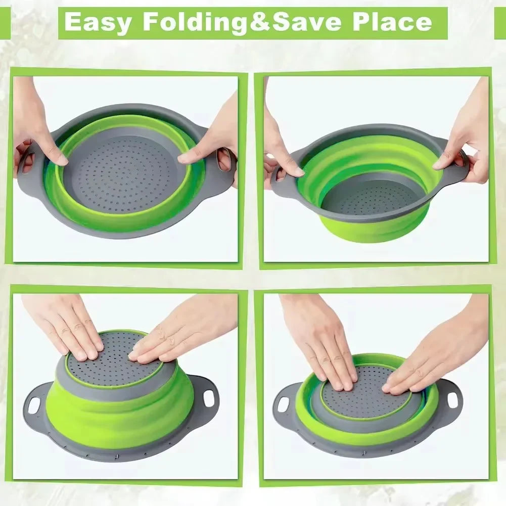 Silicone Folding Drain Basket - Collapsible Strainer & Kitchen Storage Tool