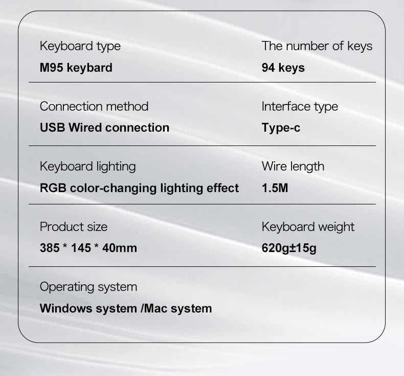 FREEWOLF M95 Silent RGB Gaming Keyboard | Wired Transparent Backlit Ergonomic Keyboard for Laptop & PC