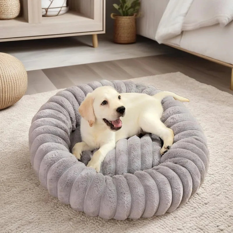 Plush Round Pet Bed – Soft Fluffy Cat & Dog Nest | Warm Long-Hair Cushion for All Seasons | Cozy Rabbit & Kitten Sleeping Pad