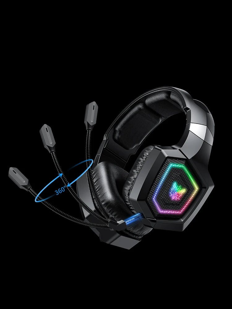 ONIKUMA GT806 Tri-Mode Wireless Gaming Headset with Detachable Mic | 2.4GHz, Bluetooth 5.3 & Wired Modes | RGB Lights, Noise-Cancelling, Deep Bass