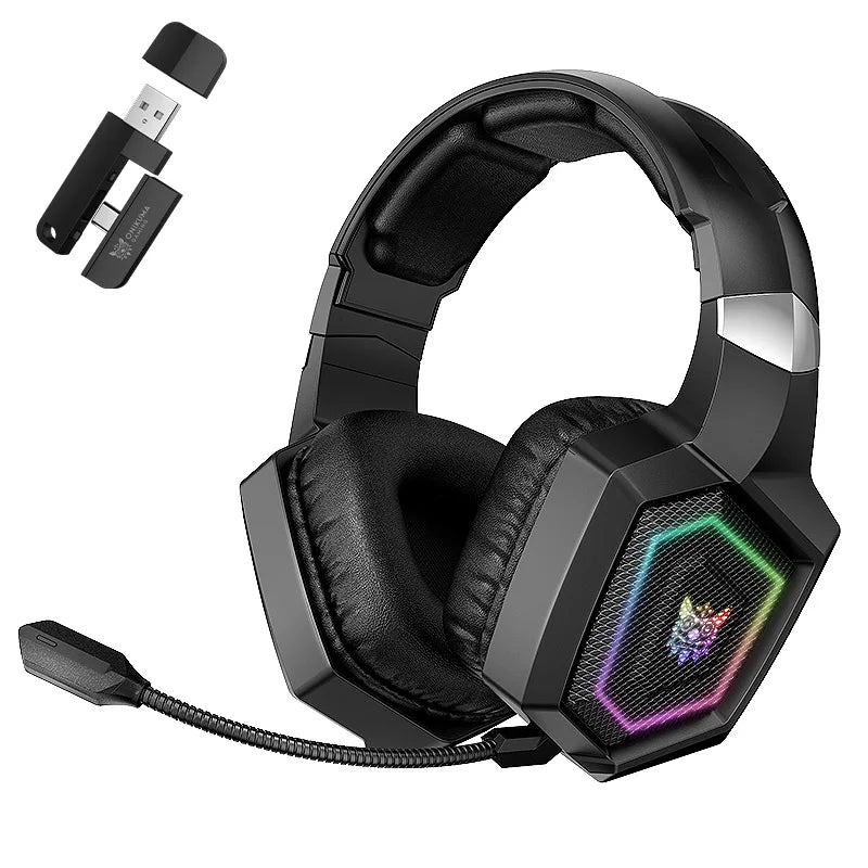 ONIKUMA GT806 Tri-Mode Wireless Gaming Headset with Detachable Mic | 2.4GHz, Bluetooth 5.3 & Wired Modes | RGB Lights, Noise-Cancelling, Deep Bass