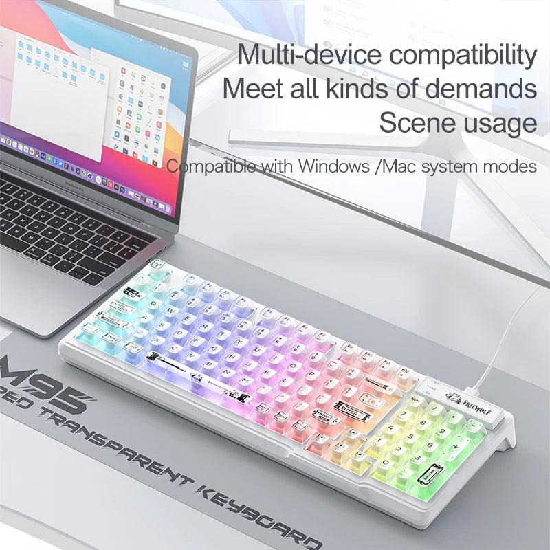 FREEWOLF M95 Silent RGB Gaming Keyboard | Wired Transparent Backlit Ergonomic Keyboard for Laptop & PC