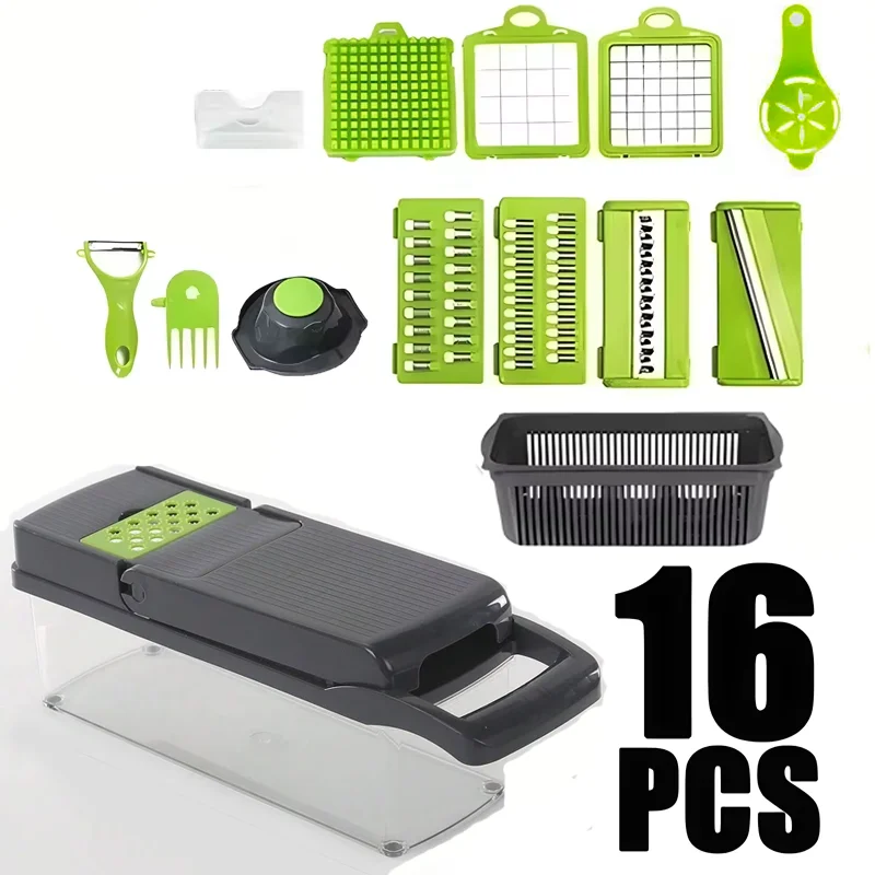 14/16 in 1 Multifunction Vegetable Chopper, Slicer, Dicer & Gater for Effortless Meal Prep