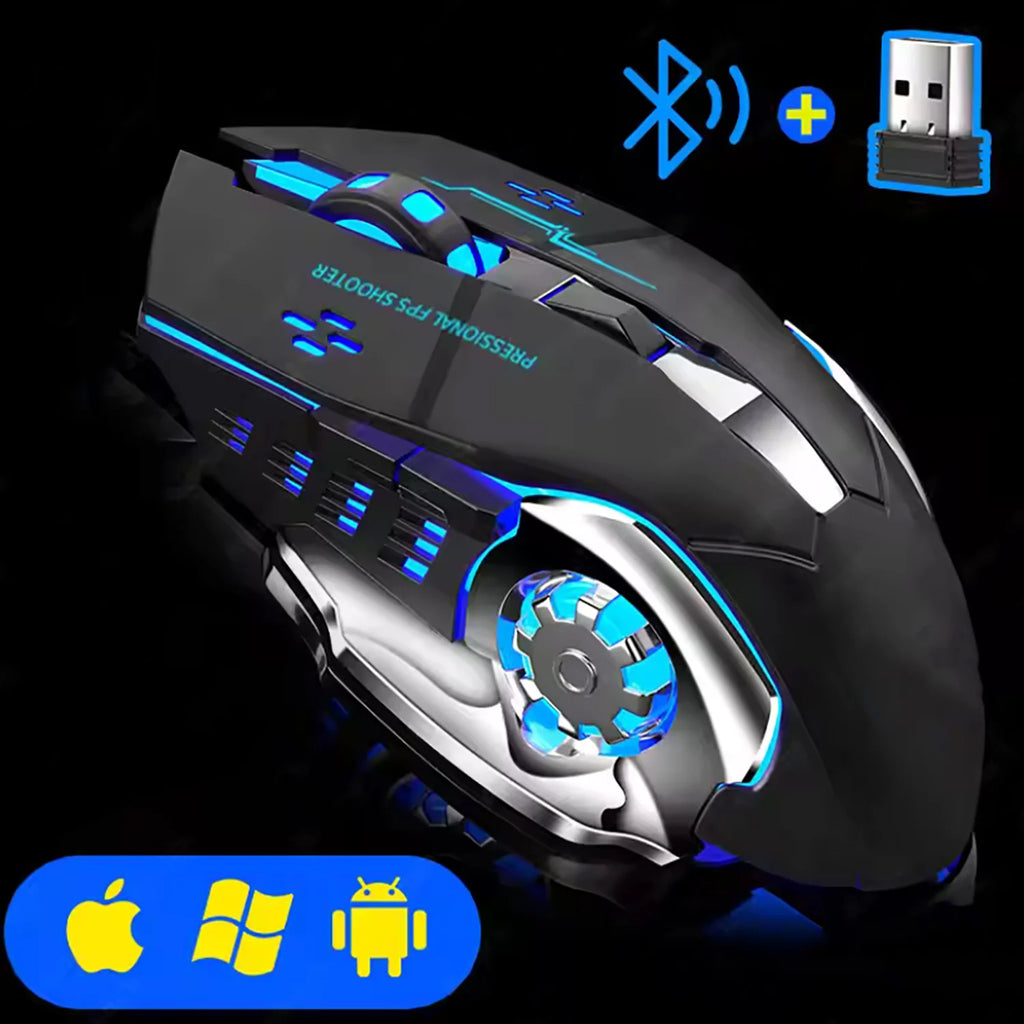 OBAME Rechargeable Wireless Gaming Mouse | Silent Bluetooth RGB Mouse with USB Receiver
