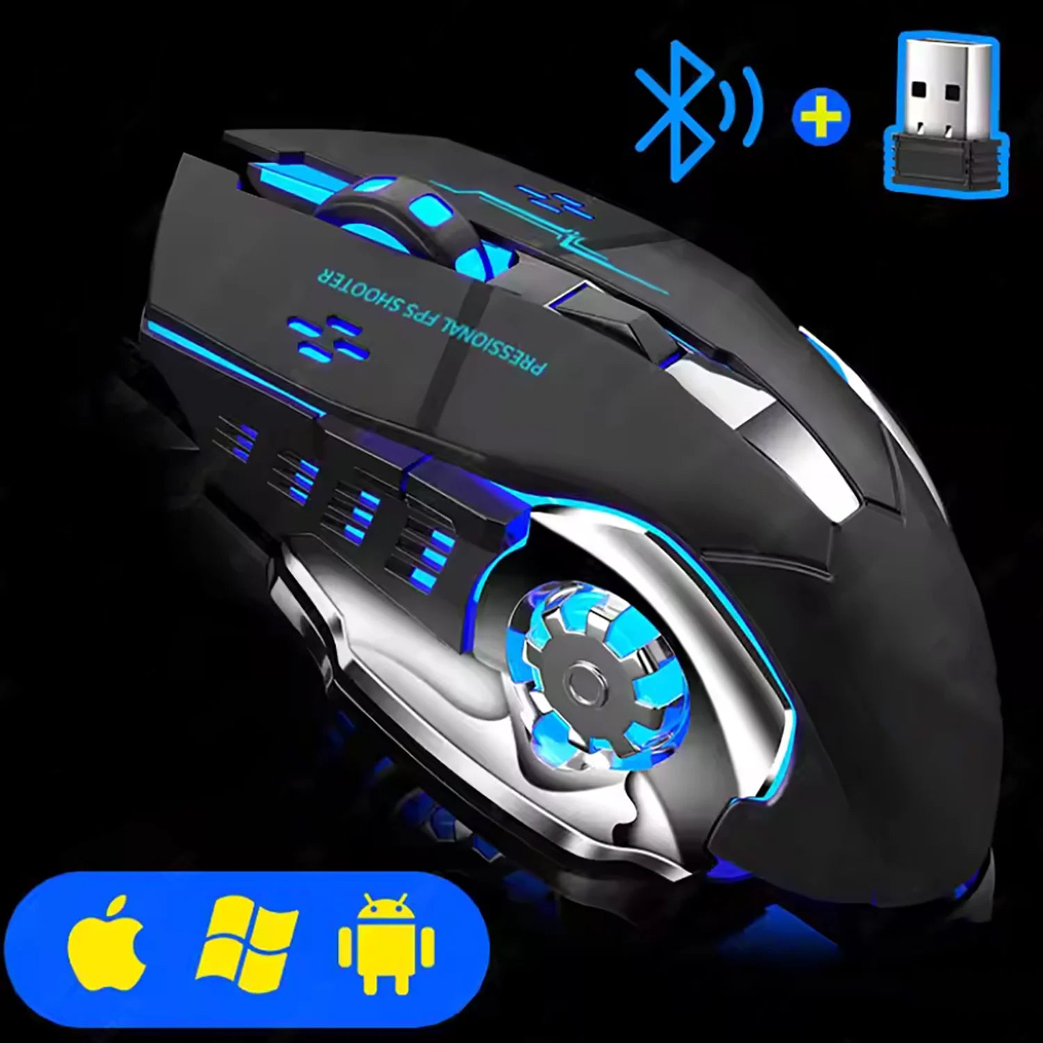 OBAME Rechargeable Wireless Gaming Mouse | Silent Bluetooth RGB Mouse with USB Receiver