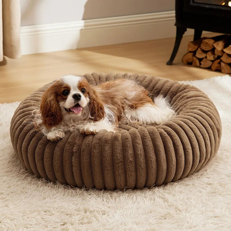 Plush Round Pet Bed – Soft Fluffy Cat & Dog Nest | Warm Long-Hair Cushion for All Seasons | Cozy Rabbit & Kitten Sleeping Pad