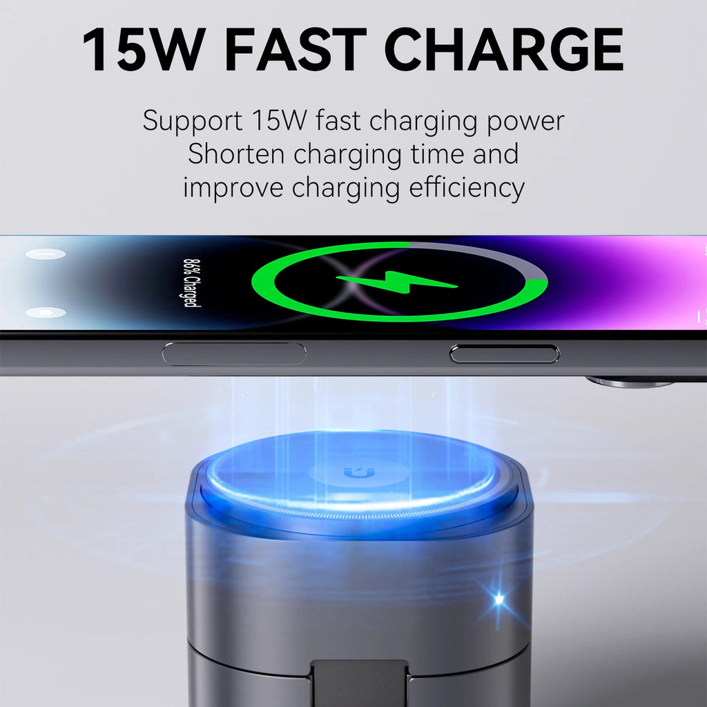 3-in-1 Magnetic Wireless Charger Stand | 15W Fast Charging Dock for iPhone 12–16, Apple Watch, and AirPods | Foldable Desk Charging Station