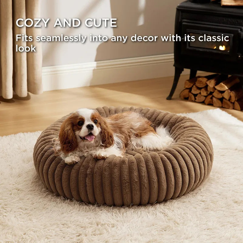 Plush Round Pet Bed – Soft Fluffy Cat & Dog Nest | Warm Long-Hair Cushion for All Seasons | Cozy Rabbit & Kitten Sleeping Pad
